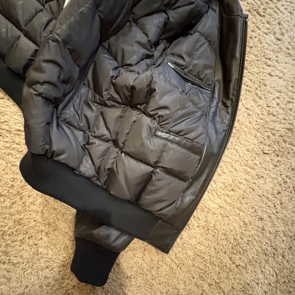 EDDIE BAUER Soft Black Lamb Leather Goose Down Lined Bomber Jacket Men's L - Picture 14 of 16